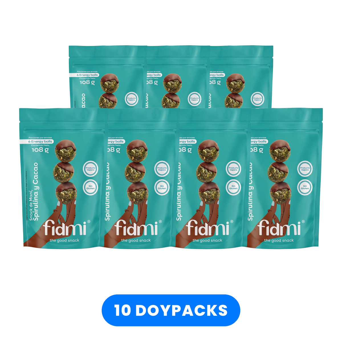 Caja Fidmi de 10 doypacks Spirulina y Cacao