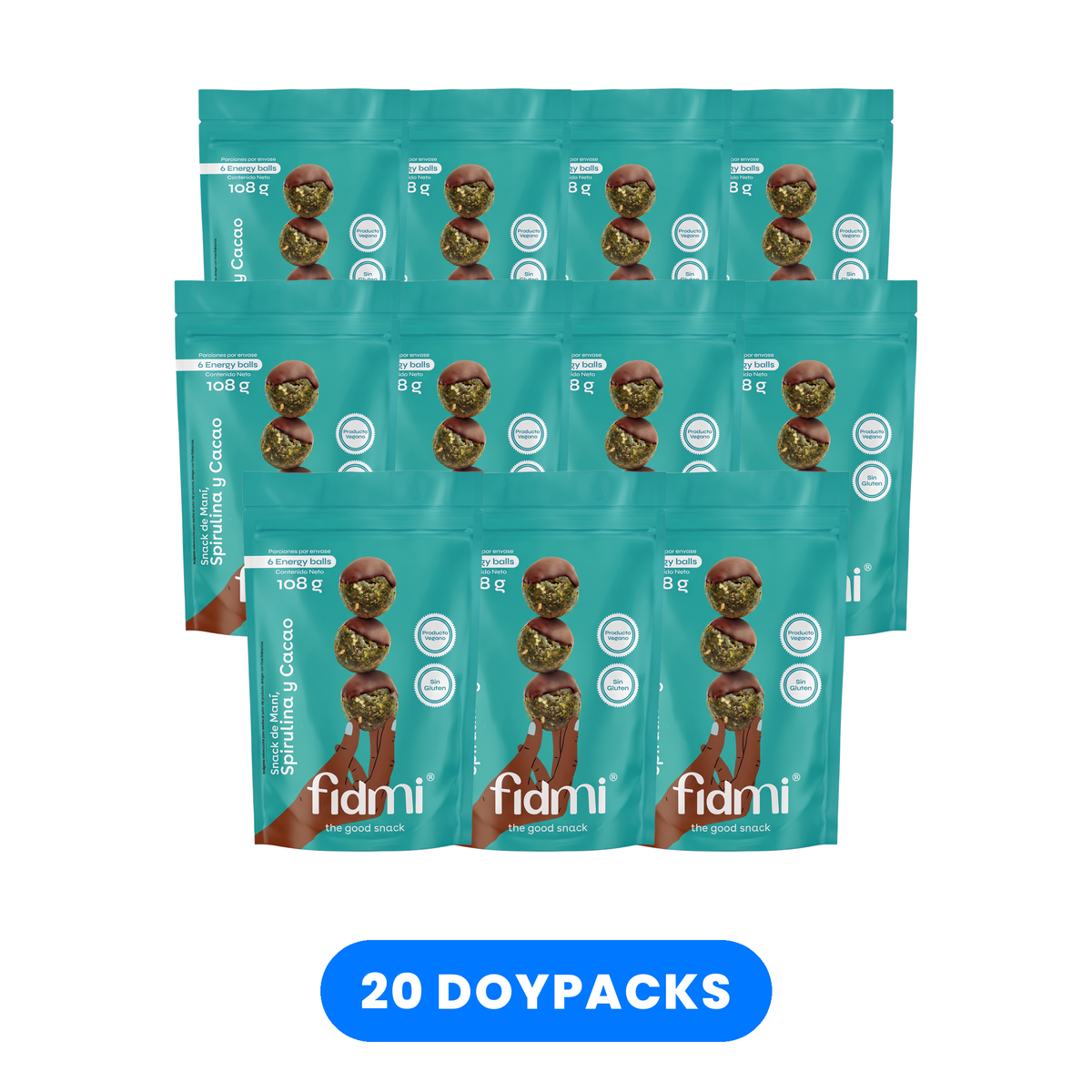 Caja Fidmi de 20 doypacks Spirulina y Cacao