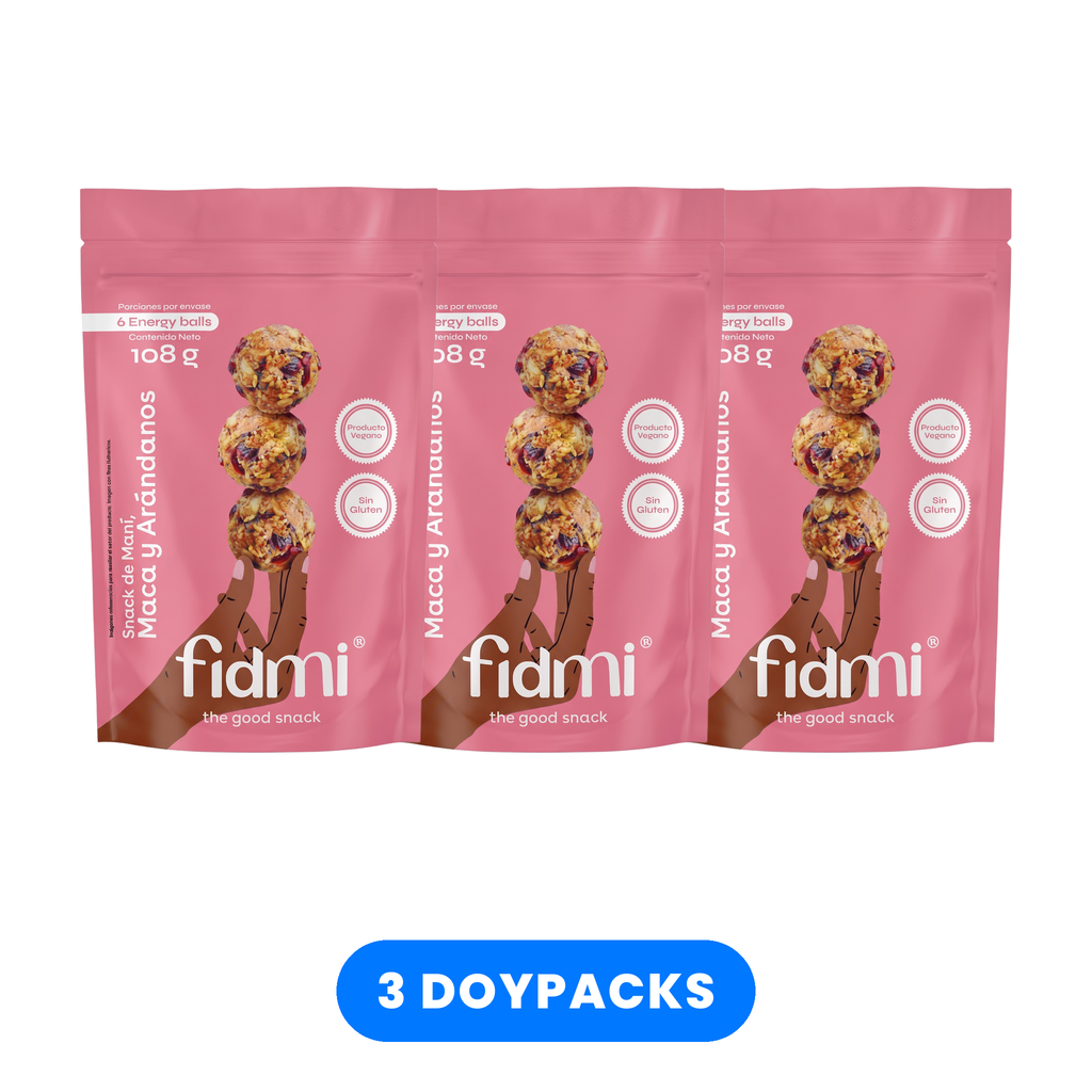 Tripack Fidmi Maca y Arándanos: 3 doypacks de 108 g