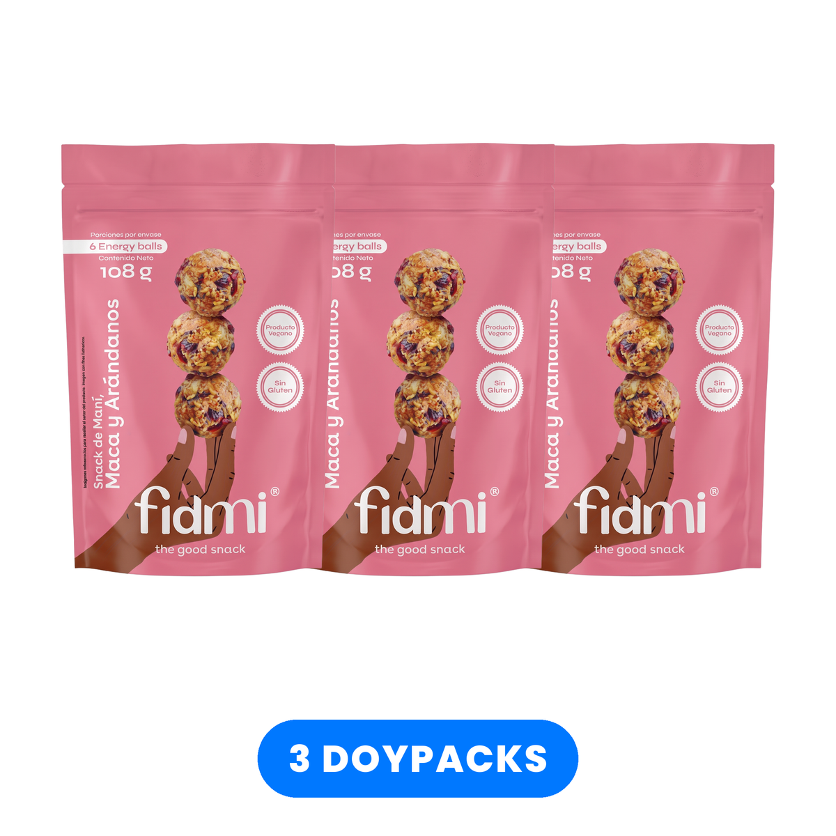 Tripack Fidmi Maca y Arándanos: 3 doypacks de 108 g