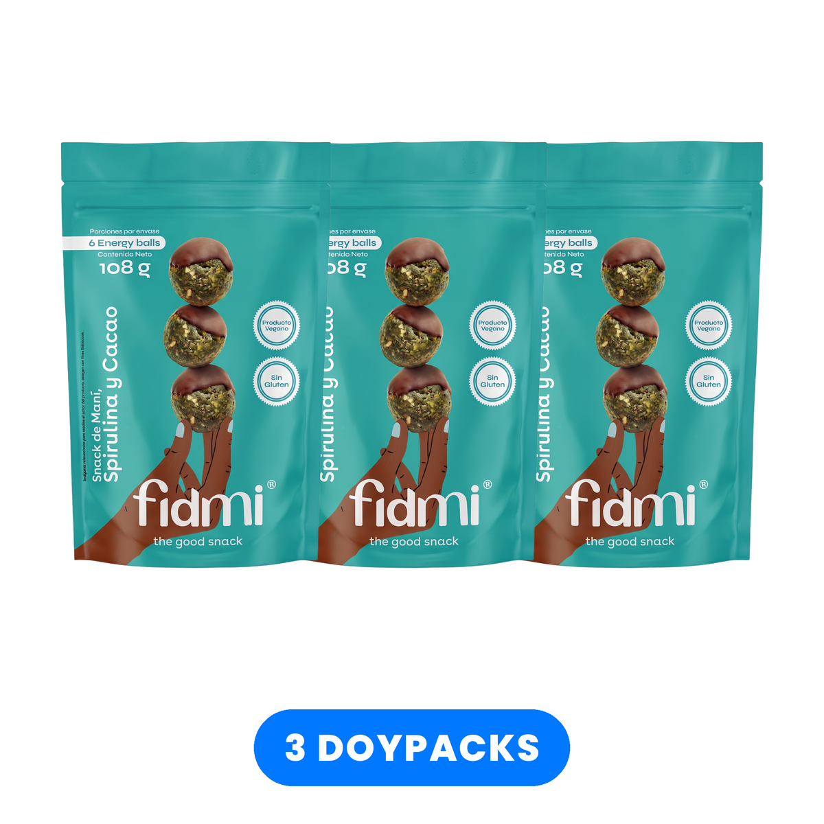 Tripack Fidmi Spirulina y Cacao: 3 doypacks de 108 g
